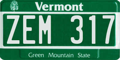 VT license plate ZEM317
