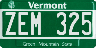 VT license plate ZEM325