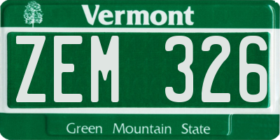 VT license plate ZEM326