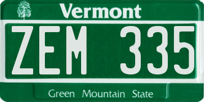 VT license plate ZEM335