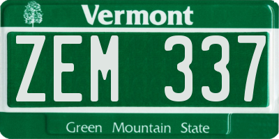 VT license plate ZEM337