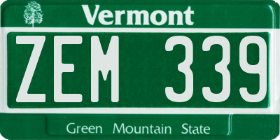 VT license plate ZEM339