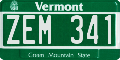 VT license plate ZEM341