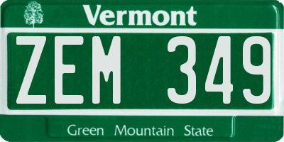VT license plate ZEM349