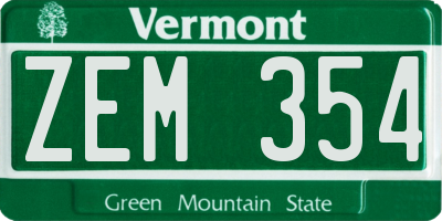 VT license plate ZEM354