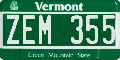 VT license plate ZEM355