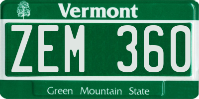 VT license plate ZEM360