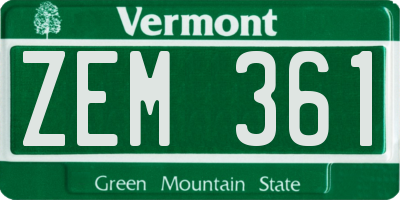 VT license plate ZEM361