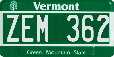 VT license plate ZEM362