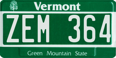 VT license plate ZEM364
