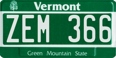 VT license plate ZEM366