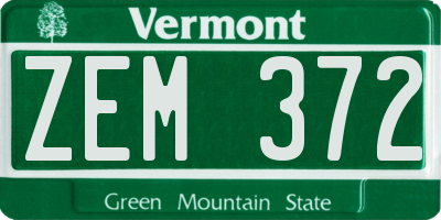 VT license plate ZEM372