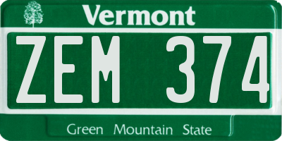VT license plate ZEM374