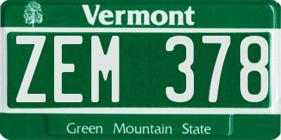 VT license plate ZEM378