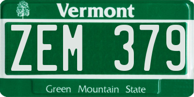 VT license plate ZEM379