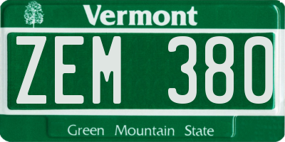 VT license plate ZEM380