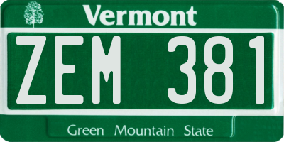 VT license plate ZEM381
