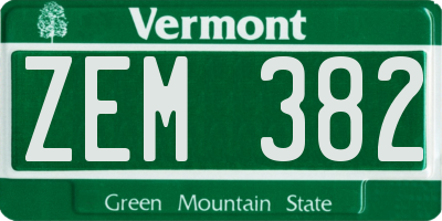 VT license plate ZEM382