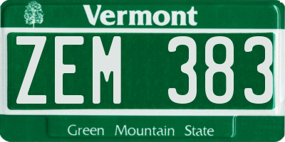VT license plate ZEM383