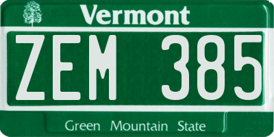 VT license plate ZEM385