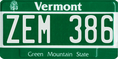 VT license plate ZEM386