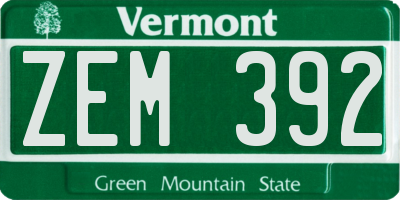 VT license plate ZEM392