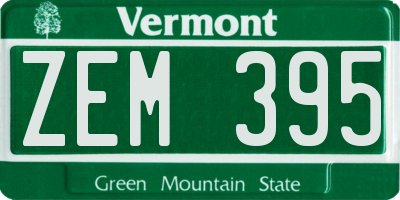 VT license plate ZEM395