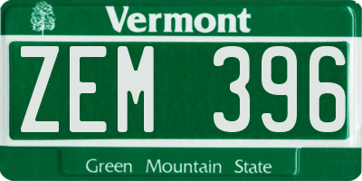 VT license plate ZEM396