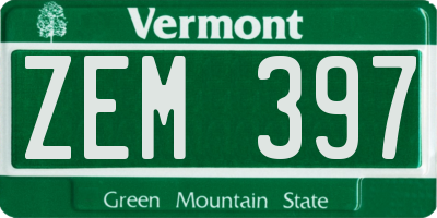 VT license plate ZEM397