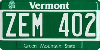 VT license plate ZEM402