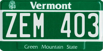 VT license plate ZEM403