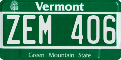 VT license plate ZEM406
