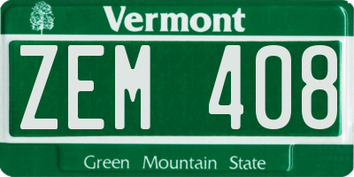 VT license plate ZEM408