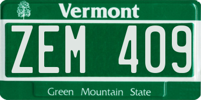 VT license plate ZEM409