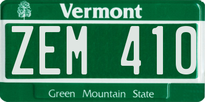 VT license plate ZEM410