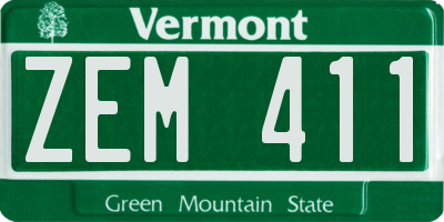 VT license plate ZEM411