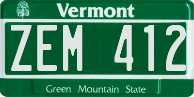 VT license plate ZEM412