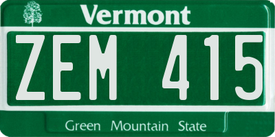 VT license plate ZEM415