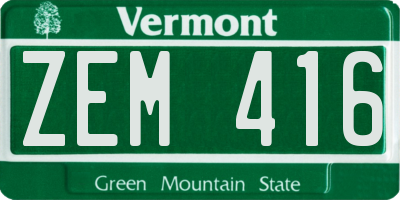 VT license plate ZEM416
