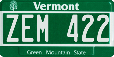 VT license plate ZEM422