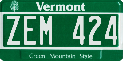 VT license plate ZEM424