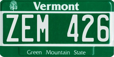 VT license plate ZEM426