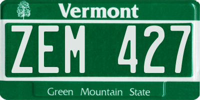 VT license plate ZEM427