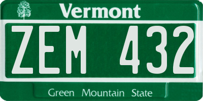VT license plate ZEM432