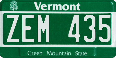 VT license plate ZEM435