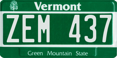 VT license plate ZEM437