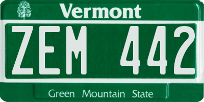 VT license plate ZEM442