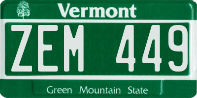 VT license plate ZEM449