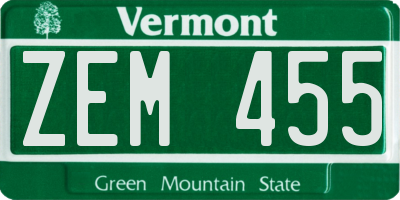 VT license plate ZEM455