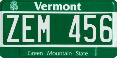 VT license plate ZEM456